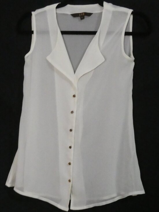 AND Tops - AND Sheer White Sleeveless Button Down Blouse - Size 8